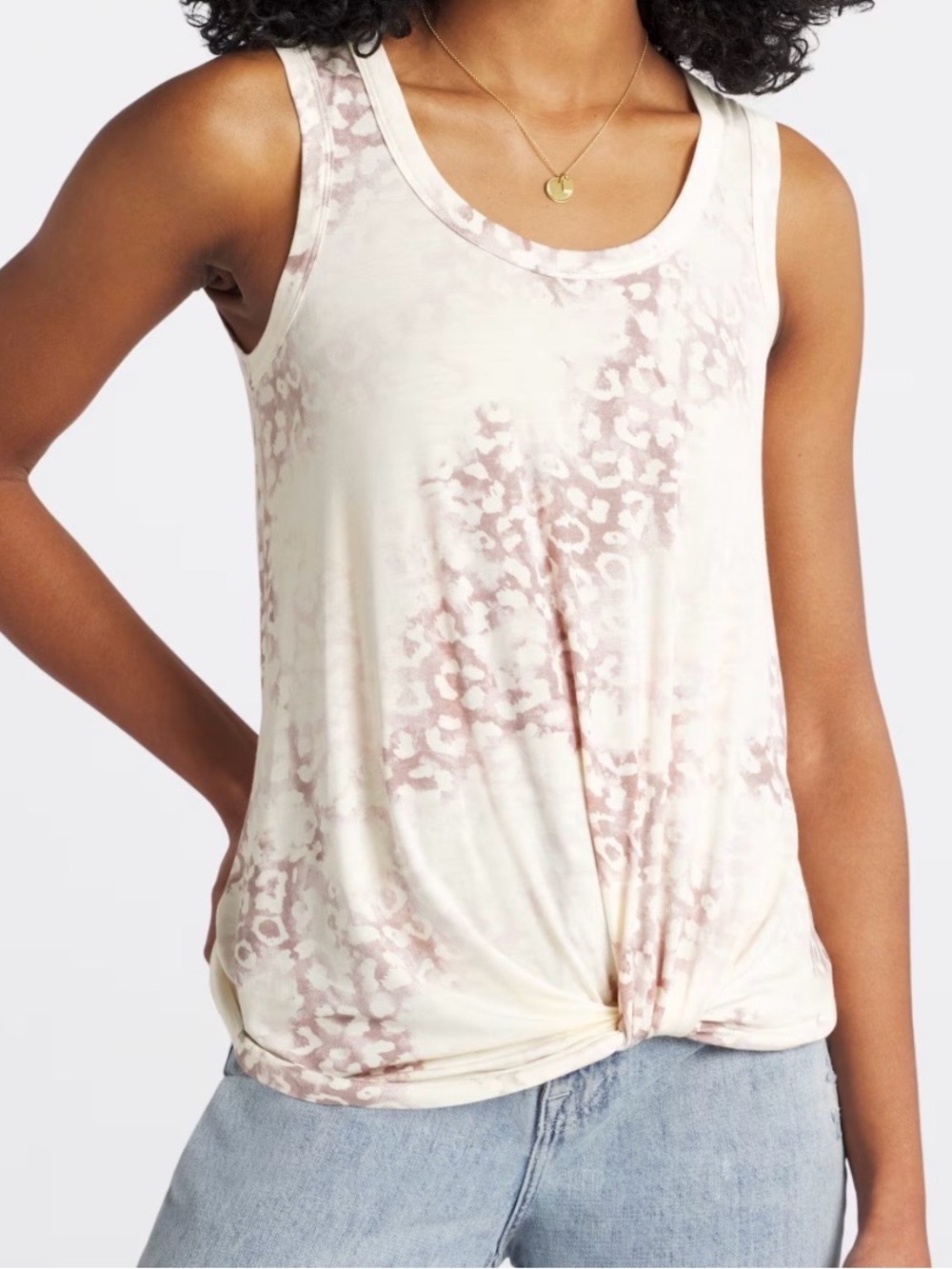 nine britton Cream and Blush Tie-Dye Knot Front Tank
